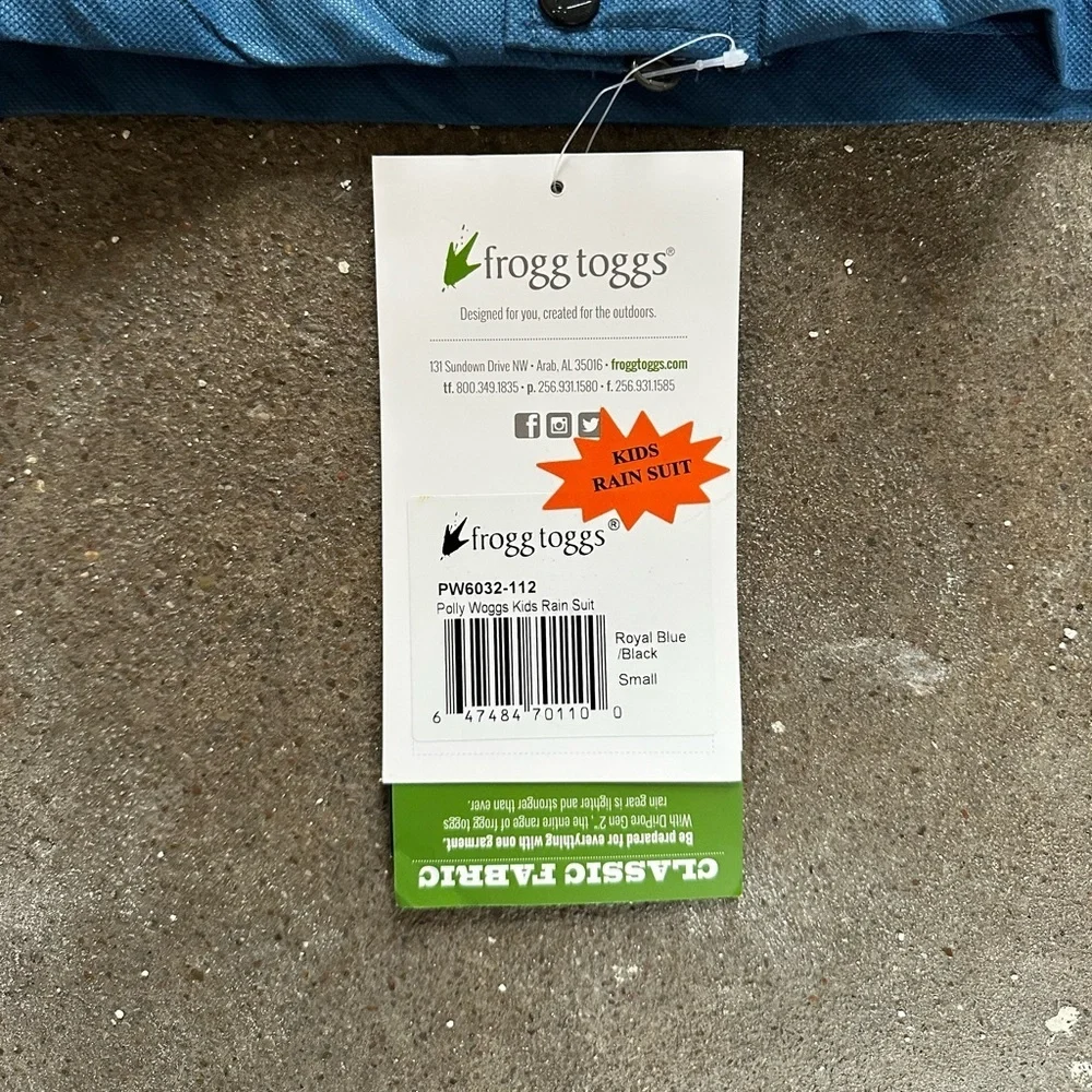 NWT Frogg Toggs Polly Woggs Kids Rain Suit Youth Royal Blue/Black Size Small